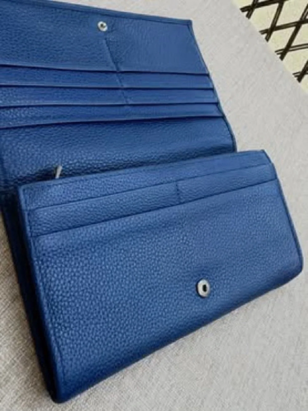 Longchamp Blue Pebbled Leather Zip Wallet